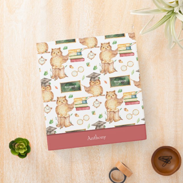 Cute Smart Owl with Chalkboard Kids Name Binder (In Situ)