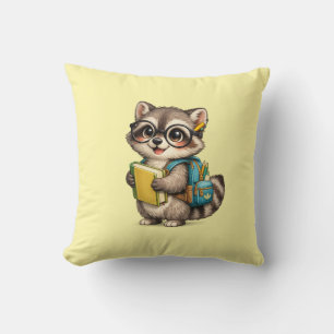 Cute Smart Raccoon Back to School Throw Pillow