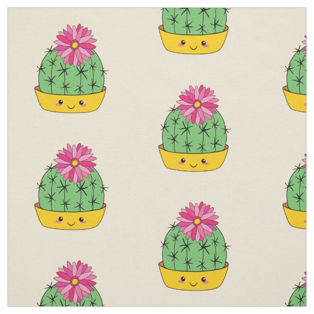 Cute Smiley Face Cactus Fleur tissu de dessin (Échantillon)