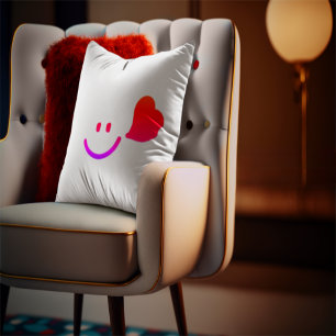 Cute Smiley Face with Heart – Minimalist Happy Vib Throw Pillow