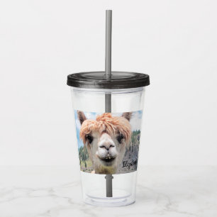 Cute Smiling Alpaca Photo Image Acrylic Tumbler
