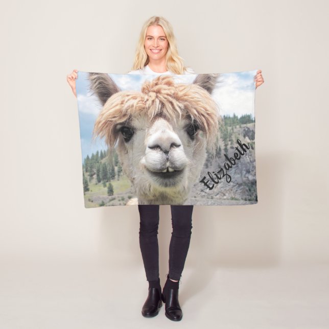 Cute Smiling Alpaca Photo Image Fleece Blanket (In Situ)