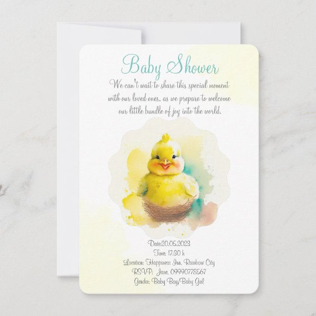 Cute smiling baby chicken save the date (Front)
