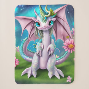 Cute Smiling Baby Dragon with Flowers  Sherpa Blanket