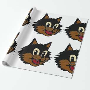 CUTE SMILING BLACK AND BROWN NAUGHTY CAT WRAPPING PAPER