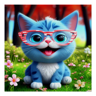 Cute Smiling Blue Kitten-556655 Poster