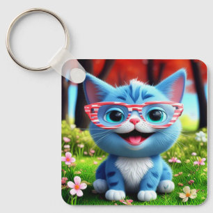 Cute Smiling Blue Kitten-55665 Keychain