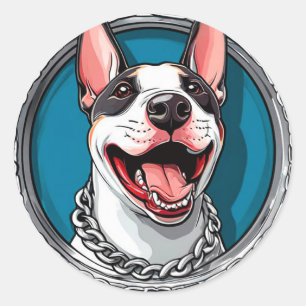 Cute Smiling Bull Terrier 🐾 Joyful Dog Art 💛 Classic Round Sticker