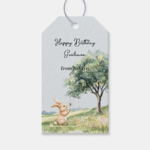 Cute Smiling Bunny Wish Flower Birthday Gift Tags