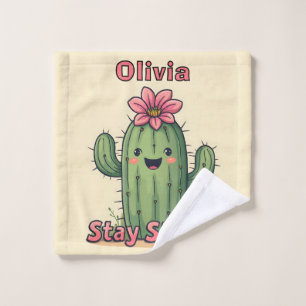 Cute Smiling Cactus "Stay Sharp!" Wash Cloth