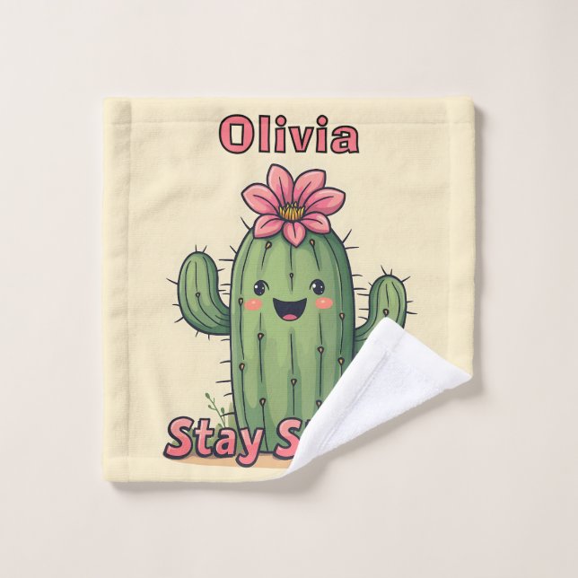 Cute Smiling Cactus "Stay Sharp!" Wash Cloth (Wash Cloth)