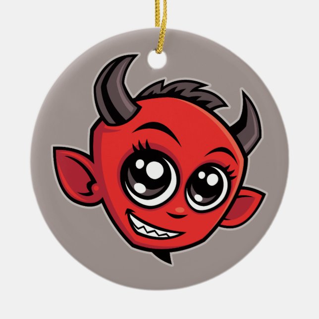 Cute Smiling Cartoon Devil Ceramic Ornament (Front)