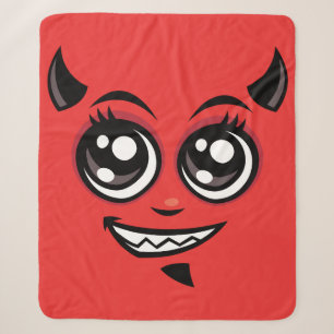 Cute Smiling Cartoon Devil Face Sherpa Blanket