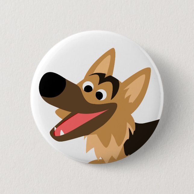Cute Smiling Cartoon German Shepherd Button Badge (Front)