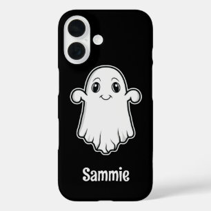 Cute Smiling Cartoon Ghost With Custom Name iPhone 16 Case