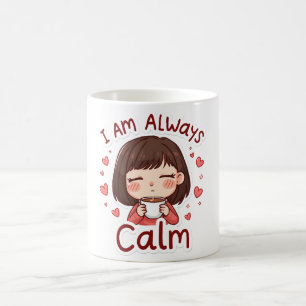 Cute Smiling Cartoon Girl, I Am Always Calm Design Coffee Mug