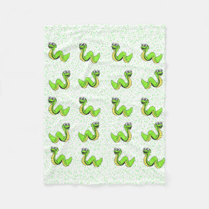 Cute Smiling Cartoon Green Yellow Snake Fleece Blanket