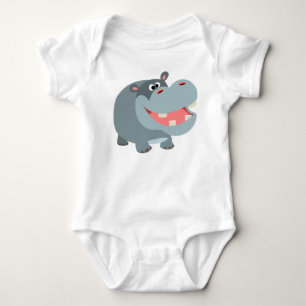 Cute Smiling Cartoon Hippo Baby Bodysuit