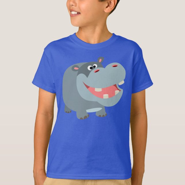 Cute Smiling Cartoon Hippo Children T-Shirt (Front)