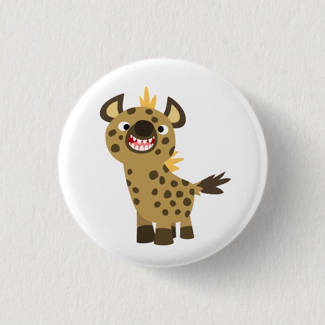 Cute Smiling Cartoon Hyena Button Badge (Front)