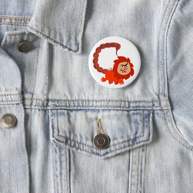 Cute Smiling Cartoon Manticore Button Badge (In Situ)