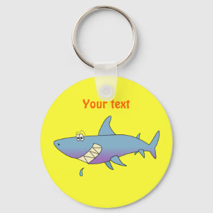 Cute Smiling Cartoon Shark Customizable Template Keychain
