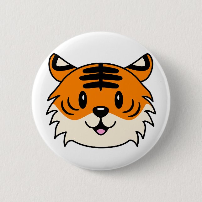 Cute Smiling Cartoon Tiger 2 Inch Round Button (Front)