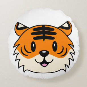 Cute Smiling Cartoon Tiger Round Pillow