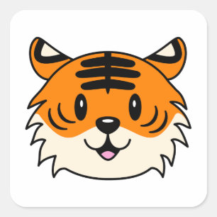 Cute Smiling Cartoon Tiger Square Sticker