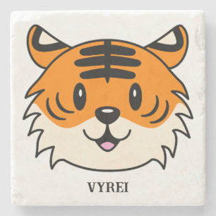 Cute Smiling Cartoon Tiger Stone Coaster