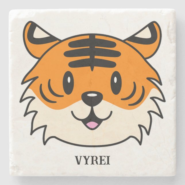 Cute Smiling Cartoon Tiger Stone Coaster (Front)