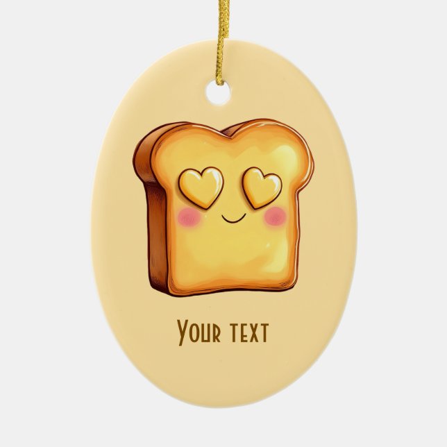 Cute Smiling Cartoon Toast Ceramic Ornament (Front)