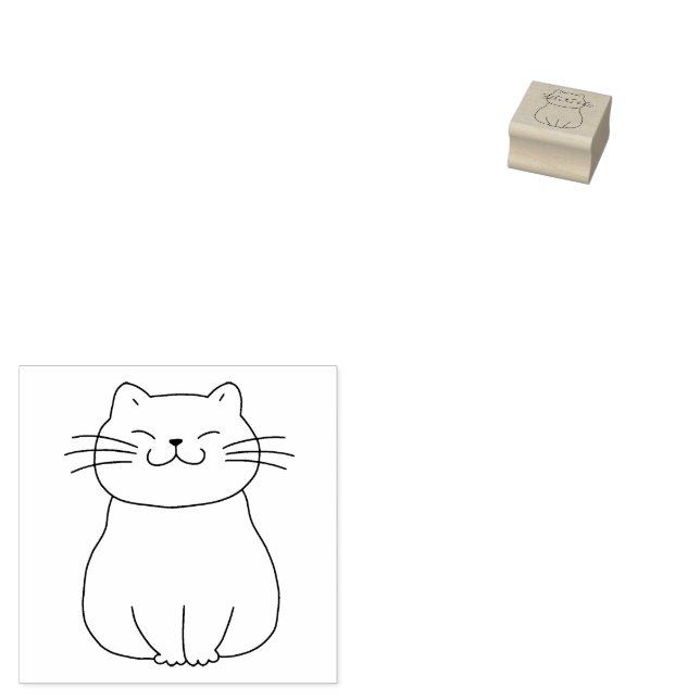Cute Smiling Cat Kitten Cartoon Drawing Rubber Stamp (Stamped)
