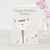Cute Smiling Cat Name Happy Birthday Card
