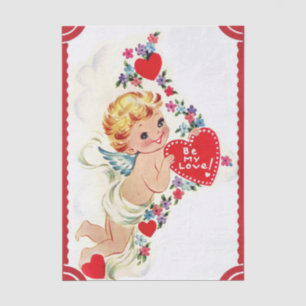 Cute Smiling Cherub with Flowers and Hearts Tissue Paper