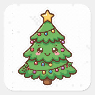 Cute Smiling Christmas Tree Kawaii Sticker