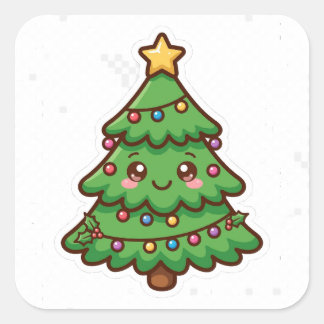 Cute Smiling Christmas Tree Kawaii Sticker