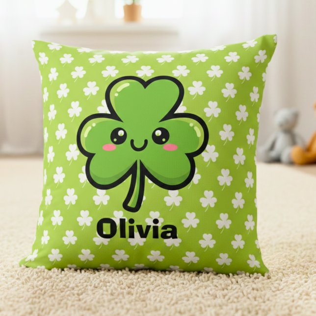 Cute Smiling Clover Throw Pillow (Creator Uploaded)