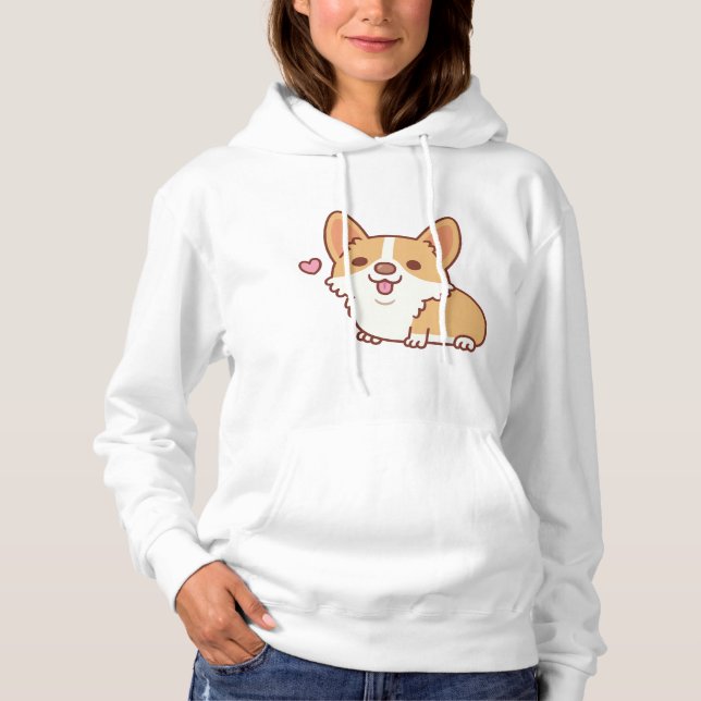 Cute Smiling Corgi Dog Hoodie (Front)