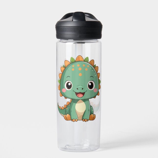 Cute Smiling Dinosaur Kids Water Bottle (Front)