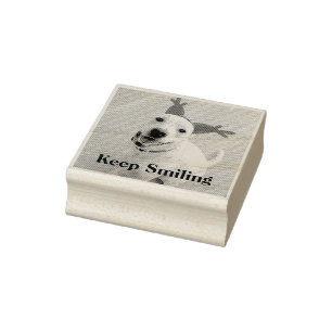 Cute Smiling Dog Wearing Reindeer Horns Christmas  Rubber Stamp