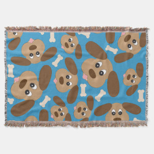 Cute Smiling Dog with Big Ears Throw Blanket