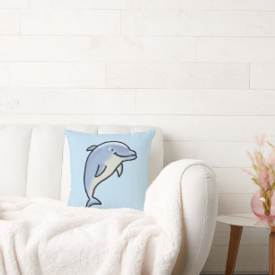 Cute Smiling Dolphin Throw Pillow