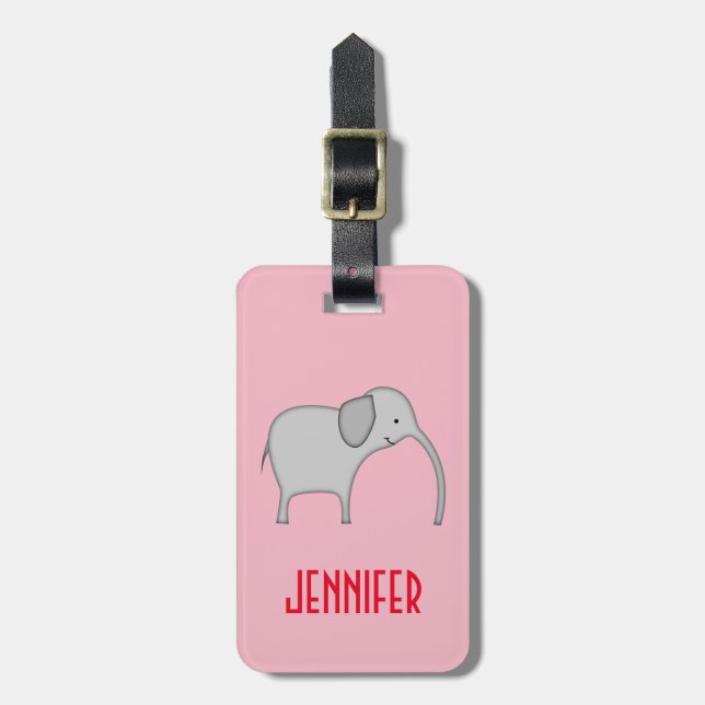 Cute Smiling Elephant Character, Personalized Name Luggage Tag (Front Vertical)