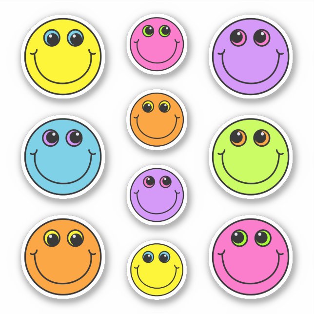 Cute Smiling Emoji Faces Colourful (Front)