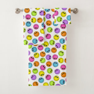 Cute Smiling Emoji Faces Colourful Bath Towel Set