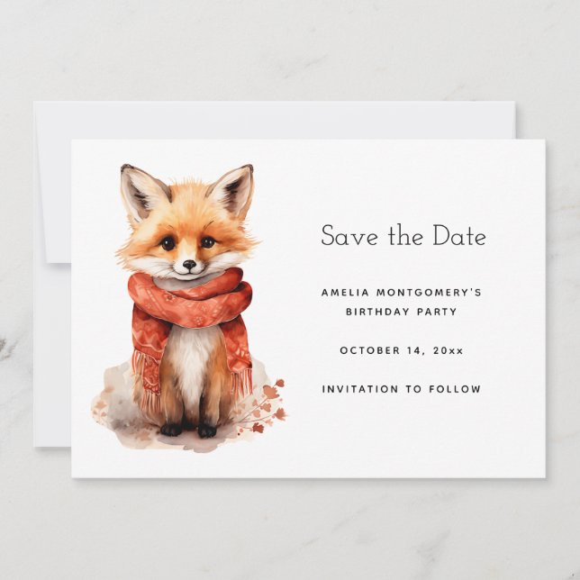 Cute Smiling Fox Pup in a Red Scarf Save The Date (Front)