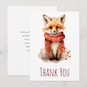 Cute Smiling Fox Pup in a Red Scarf Thank You Card
