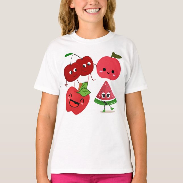 Cute Smiling Fruit Characters T-Shirt (Front)