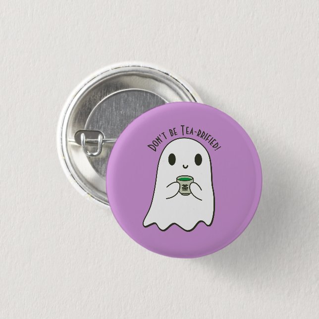 Cute Smiling Ghost & Japanese Tea Kanji 1 Inch Round Button (Front & Back)